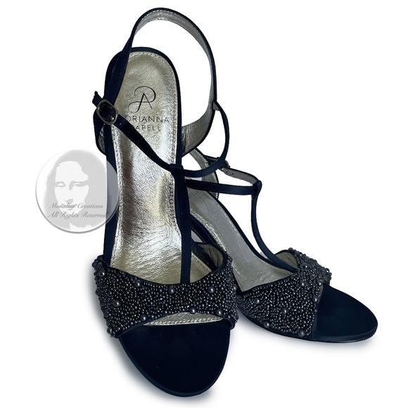 Adrianna Papell Shoes - Adrianna Papell Alia Sandal T-Strap Beaded Satin Formal Evening Heels Size 8.5M